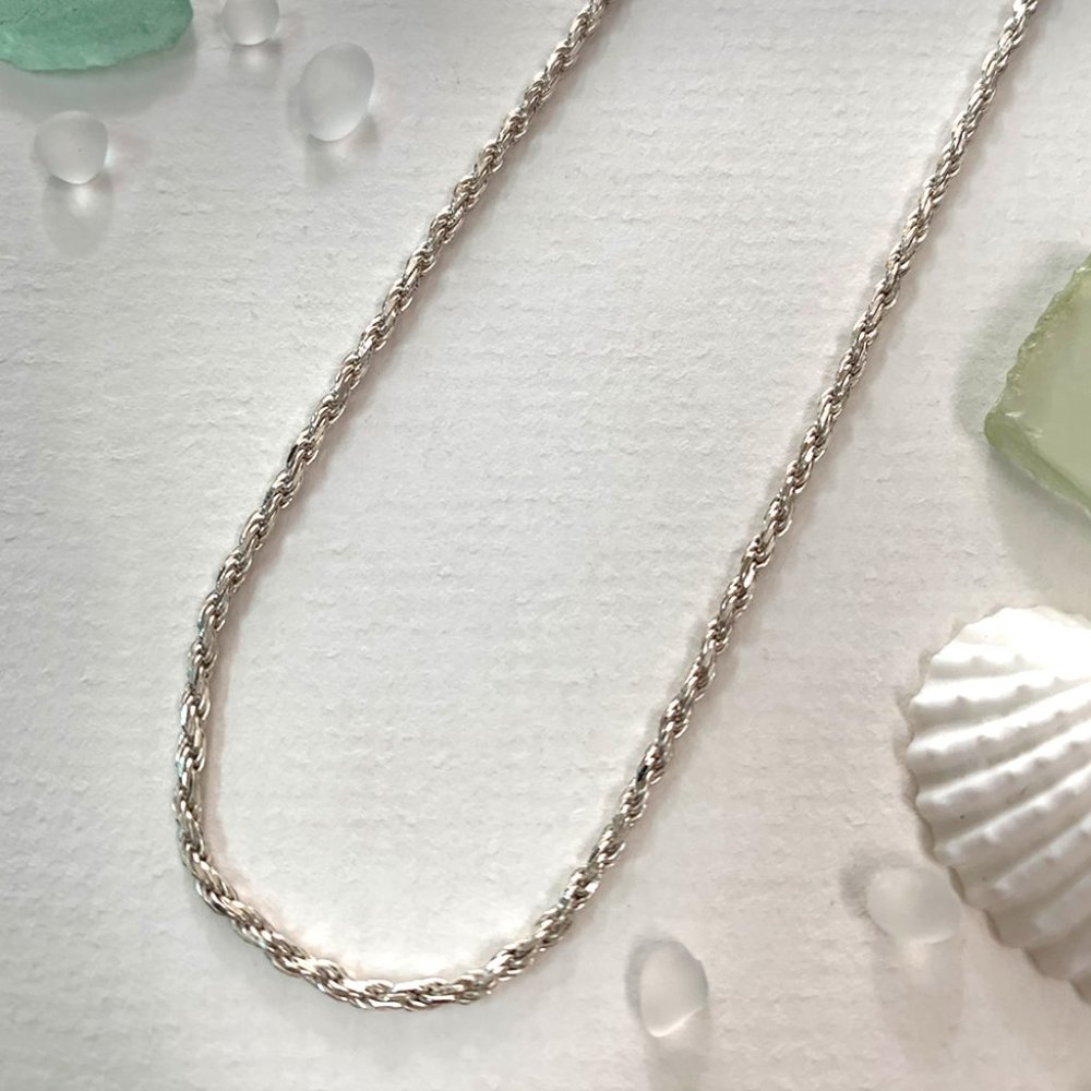 Italian Vintage 925 Sterling Silver Rope Chain, 2mm